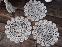 20cm Round Vintage White Cotton Crochet Table Place Mat Wedding Napkins Cloth Lace Placemats Decorative Coasters Pad Christmas