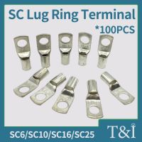 100pcs SC Lug Ring Terminal SC6-5/6/8 SC10-6/8/10 SC16-6/8/10/12 SC25-6/8/10/12 Copper Wire Connector Peephole Electric Crimp Electrical Connectors