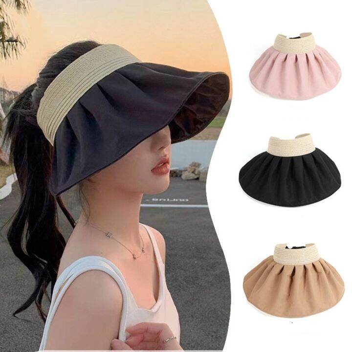 REEBO Summer Woman Sun Cap Sun Visor Sunscreen Hollow Big Brim Straw ...