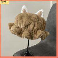 BRAIN เครื่องประดับแฟชั่นใหม่ สีทึบ ฤดูหนาว ฤดูใบไม้ร่วง หมวกเบเร่ต์ หมวกชาวประมงหัวกว้าง ตุ๊กตา ลายหูกระต่าย