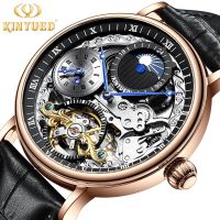 KINYUED แฟชั่นผู้ชาย Tourbillon กลวงอัตโนมัตินาฬิกาข้อมือธุรกิจกันน้ำนาฬิกาข้อมือกลวง. ของขวัญผู้ชาย