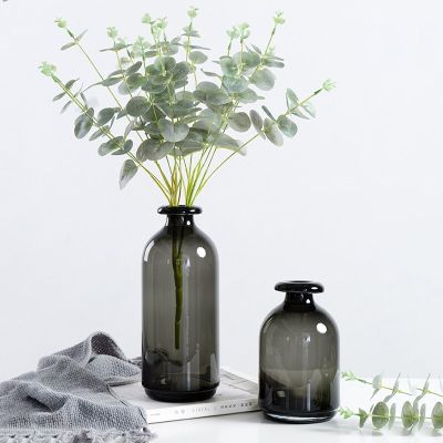 แจกันแก้วสำหรับดอกไม้อุปกรณ์ประดับตกแต่งในบ้านนอร์ดิกแจกันดอกไม้สีดำตกแต่งห้องนั่งเล่นโปร่งใส Heyuan ในอนาคต