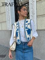 ☒◙ TRAFZA Cardigan Waistcoat Floral Embroidery Cropped 2023 Woman Fashion Streetwear Vests