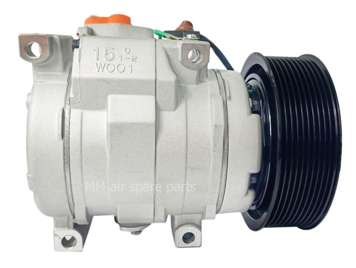 compressor-hino-6pk-10s15c-คอมแอร์-ฮีโน่-เมก้า-10s15c-มูเล่-6ร่อง-24v-ออกขวา-สินค้าใหม่100-ครบชุดพร้อมมูเล่-คอยครัช