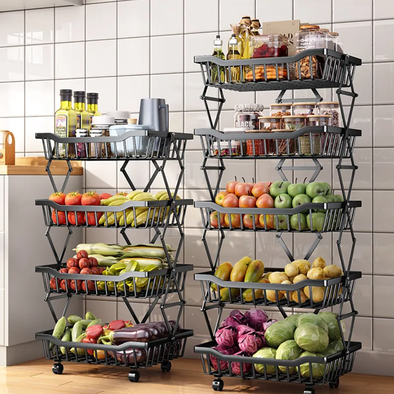 小物などお買い得な福袋 Tier Foldable Fruit Basket Metal Wire with Wheels,No Assembly  and Vegetable Stackable Storage Organizer Bins