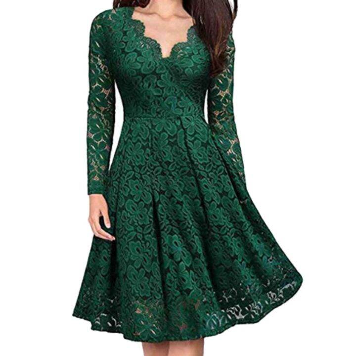 retro-women-dresses-lace-floral-v-neck-long-sleeve-tight-waist-a-line-party-midi-dress-tight-waist-party-dress-women