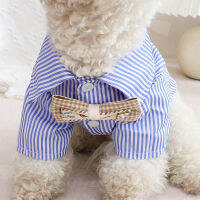 Dog Clothes Bowknot Striped Shirts for Dogs Clothing Cat Small Thin Summer Blue Fashion Boy Girl Chihuahua Products