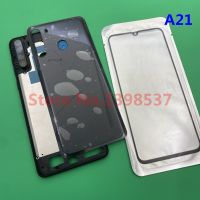 For SAMSUNG Galaxy A21 A215 Full Housing Cover Rear Blac Battery Door+Front Touch Panel Glass With Oca+Camera Lens Replacement