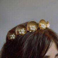 Lalynnly Simulated Pearls Sea Shell Hairbands for Women Bohemian Starfish Hair Pins Women Golden Hair Accessories Gifts F07461