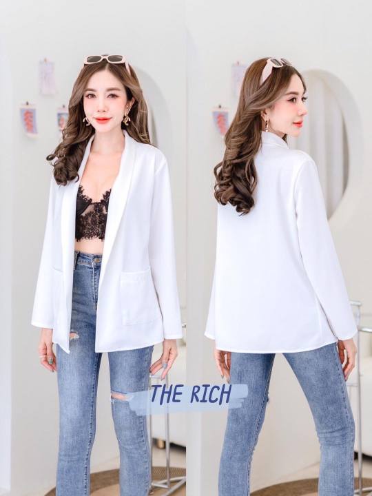 เสื้อสูทแฟชั่นเกาหลี-สูทมีกระเป๋า-สูททำงาน-blazer-งานป้าย-the-rich