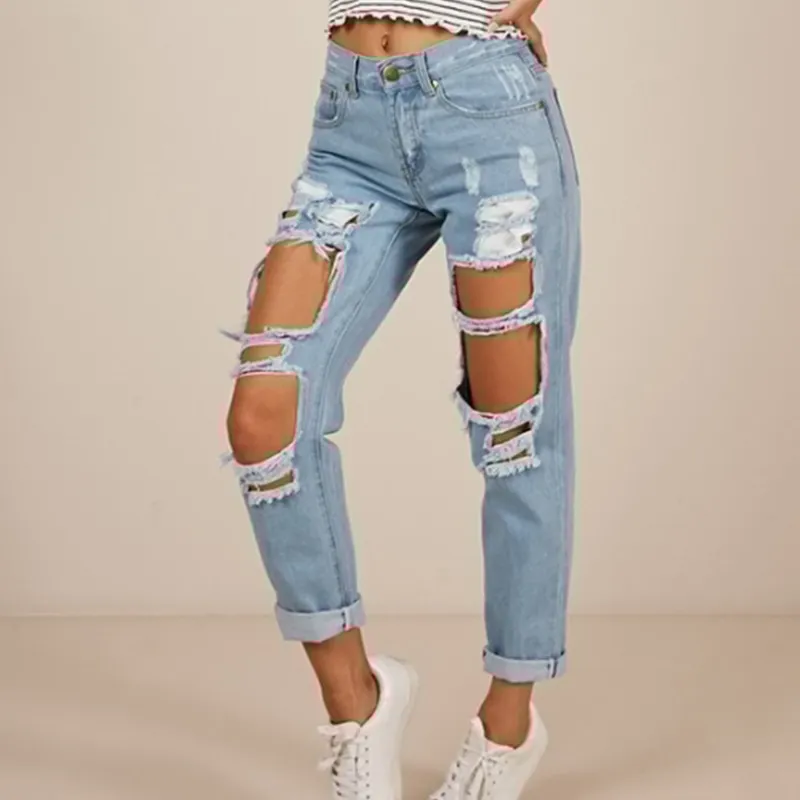 Beggar Knee Big Hole Ripped Distressed Jeans For Women High Waist Boyfriend  Jeans Destroyed Denim Jeans Woman Broken Denim Pants | Lazada Ph