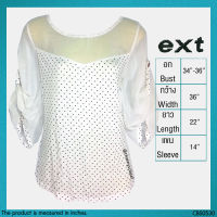 USED Ext - White Polka Dot Mesh Puff Sleeve Top | เสื้อแขนยาวสีขาว สีดำ เสื้อแขนพอง ลายจุด ตาข่าย ซีทรู ทรงใหญ่ ทำงาน แท้ มือสอง