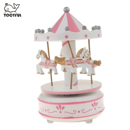 Tooyful round carousel music box with 4 rotatable horses mechanical - ảnh sản phẩm 1