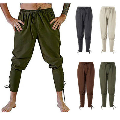 เลกกิ้งผูกเชือกสำหรับผู้ชายกางเกงลำลองฤดูร้อน2023กางเกงผ้าป่านผ้าฝ้ายระบายอากาศได้เฟริบิ