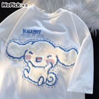 COD 100% cotton cute puppy flocking embroidery couple short-sleeved t-shirt womens summer loose niche blouse