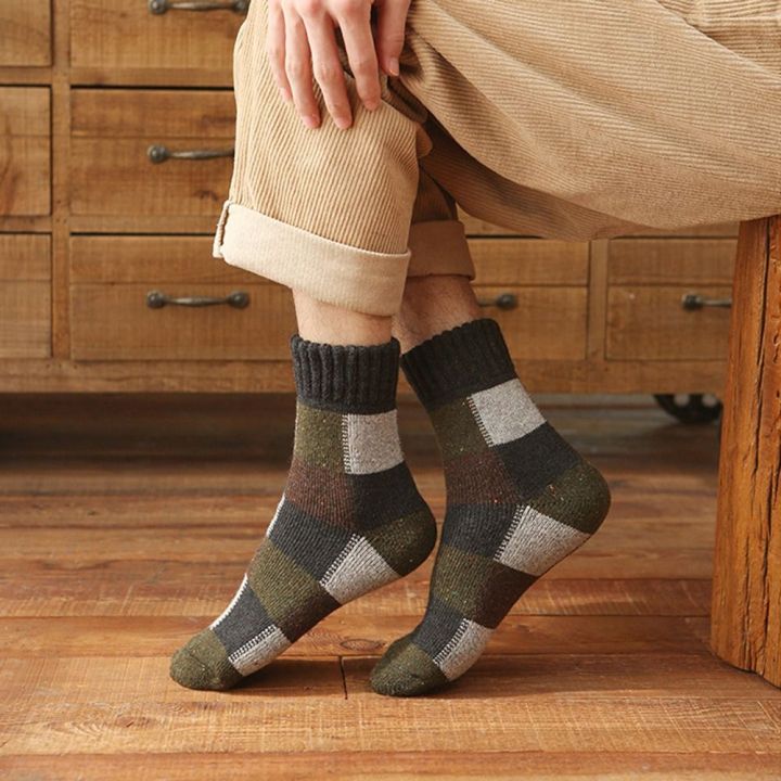 pingchuishop-ถุงเท้าสำหรับผู้ชาย-ถุงเท้าตารางถุงเท้ายาวปานกลางวินเทจแบบเรียบง่ายสำหรับตุ๊กตาบ้านถุงเท้าถุงเท้าขนสัตว์ผู้ชาย