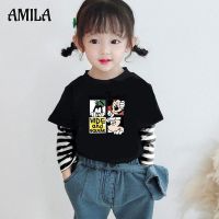 AMILA เสื้อยืดแขนยาวสำหรับเด็ก,แฟชั่นใหม่เสื้อพิมพ์ลายการ์ตูนปะติดเสื้อแขนยาวสำหรับเด็กผู้ชายและเด็กผู้หญิง