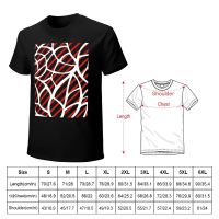 Red LineWhite Leaf Pattern เสื้อยืดกราฟิกเสื้อแขนสั้น Tee Mens Cotton T Shirts