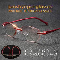 Fashion Anti Blue Light Reading Glasses Women Rimless Presbyopia Eyewear Hyperopia Magnifier Glasses + 1.0  + 1.5  + 2.0  + 2.5  + 3.0  + 3.5  + 4.0