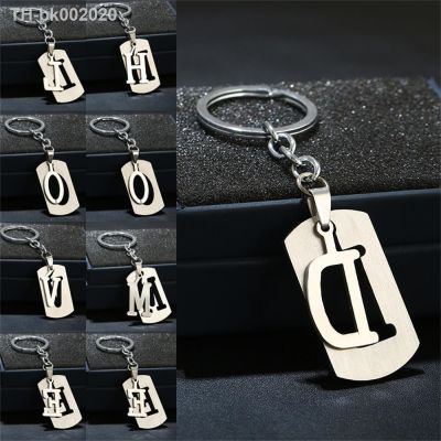 ☁✧ Stainless Steel 26 Letters Keychain Wallet Decoration Double-Deck Metal Initial Letter Pendant With Key Holder For Men Cool Gift