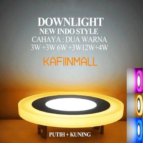 2 WARNA 3W+3Watt DOWNLIGHT TENGAH PUTIH+SAMPING BIRU PINK KUNING/BULAT ...