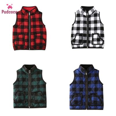 （Good baby store） Pudcoco Brand Kids Girl Plaid Cotton Vests Winter Warm Jacket Waistcoat Baby Zipper Coat Fall Outwear Bebe Clothes 1 6Y