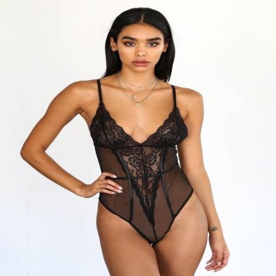 [COD] Foreign trade and sexy lingerie deep V sling conjoined three-point hollow lace suit