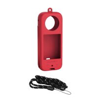 ₪☢ SUNNYLIFE Protective Case for Insta360 X3 Silicone Handle Case Anti-Scratch Cover Sleeve Skin Protector with LanyardRed