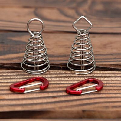 ；。‘【； Outdoor Deck Pegs Camping Spiral Shaped Spring Tent Board Peg With Carabiner Hook Camp Equipment Outdoor Tent Accessories
