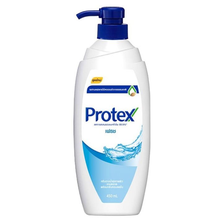 fernnybaby-สีฟ้า-protex-ครีมอาบน้ำ-โพรเทค-ขวดปั๊ม-protect-450ml-อาบโพคเทก-อาบสะอาด-เย็นสบาย-ครีมอาบน้ำโพรเทคส์สีฟ้าเฟรช-450-มล