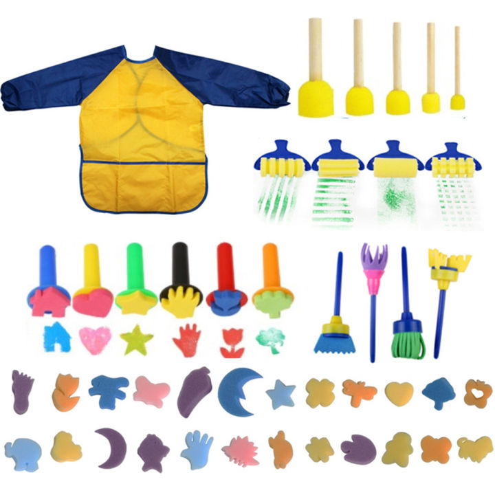 44pcs-sponge-painting-brushes-kit-mini-diy-painting-kits-early-learning-kids-paint-set-roller-sponge-brush-child-apron-play-gift