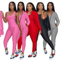 Activewear Tracksuit Women 3 Piece Sporty Suits Skinny Tank Tops+bodycon Jogger Sweatpant+long Sleeve Zipper Coat Matching Sets