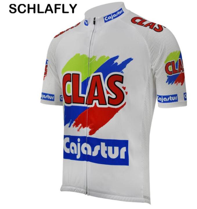 ร้อนผู้ชาย-clas-cajastur-ทีม1990สเปนขี่จักรยานย์เก่าสไตล์ฤดูร้อนแขนสั้นจักรยานสวมใส่ถนนย์ขี่จักรยานเสื้อผ้า-s-chlafly
