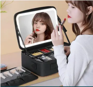 Smart LED Cosmetic Case with Mirror Cosmetic Bag Travel Makeup