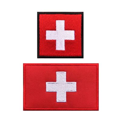 1PC Swiss National Flag Switzerland Armband Embroidered Patch Hook & Loop Or Iron On Embroidery  Badge Cloth Military Adhesives Tape