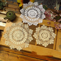 TOP รอบ Handmade ดอกไม้ผ้าฝ้ายถักโครเชต์ตารางเสื่อ Pad ผ้าถ้วย Doily Coaster กาแฟคริสต์มาส placemat งานแต่งงานห้องครัว-mu xuan trade