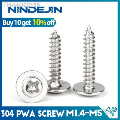 ♟ NINDEJIN Phillips Round Washer Head Tapping Screw M1.4-M5 Stainless Steel Cross Round Head With Pad Self Tapping Screw PWA