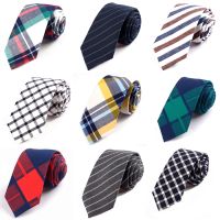 Classic 6cm Casual Slim Cotton Tie white black striped Plaid Linen Necktie For Men Business Wedding Party Neck Ties Accessories