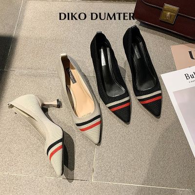 DikoDumter รองเท้าธุรกิจปลายแหลมแฟชั่นสำหรับผู้หญิงผู้หญิงส้นเข็มปั๊มถัก