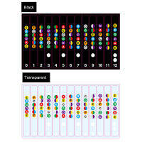 สติกเกอร์ Fretboard กีต้าร์2ชิ้น,ป้ายติดโน้ตดีคอลป้ายดนตรีสำหรับกีต้าร์ไฟฟ้าอะคูสติก6สายเครื่องมือช่วยฝึกซ้อมใหม่สีดำและใส