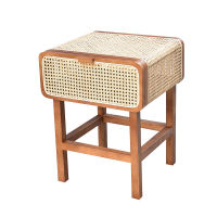 Spot parcel post Solid Wood Rattan Bedside Table ins R Small Side Cabinet Coffee Table Corner Table Rattan Vintage Korean Side Cabinet Coffee Table B &amp; B