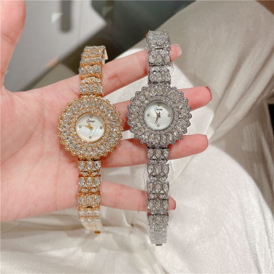 นาฬิกาแฟชั่นผู้หญิง2023นาฬิกาผู้หญิงเพชรเต็มรูปแบบใหม่นาฬิกาควอตซ์กันน้ำประดับเพชรสีทอง