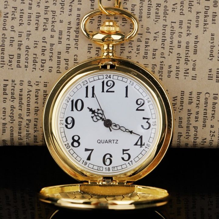 นาฬิกาควอทซ์สำหรับผู้หญิงสแตนเลสสตีลผู้ชายของขวัญจี้ห่วงโซ่นาฬิกาพกแสดงตัวเลขอารบิก