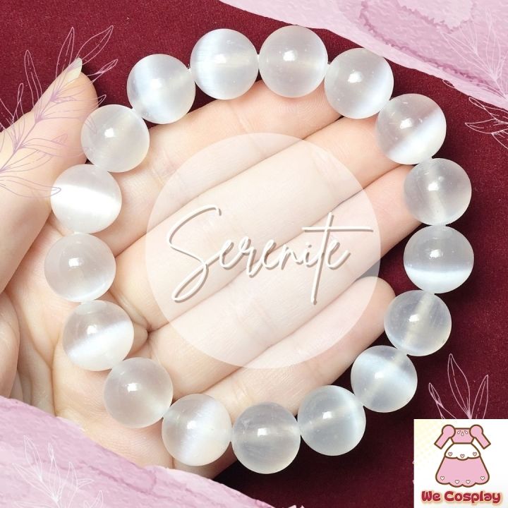 สร้อยข้อมือหิน เซเลไนต์  Selenite กำไลหินนำโชค ข้อมือหินมงคล ข้อมือหินแท้ Casual Size ขนาด 12.5 มิล