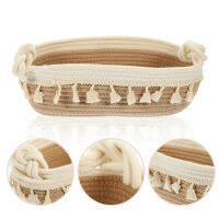 HAOYUNLA ตะกร้าที่เก็บเชือกฝ้ายโบฮีเมียน Macrame ตะกร้า Sundries