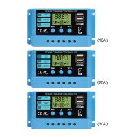 ตัวควบคุมที่ชาร์จแสงอาทิตย์ PWM 12V 24V 20A 10A เอาต์พุต USB สองทาง30A LCD จอแสดงผลดิจิตอลแผงรับแสงอาทิตย์แบบปรับได้ Batteyy Regulator