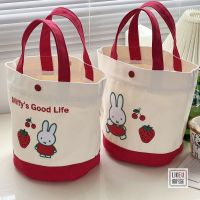 【BA】❦ Rabbit Embroidery Bucket Lunch Box Cartoon Thickened Canvas Bag Portable Mommy Bag