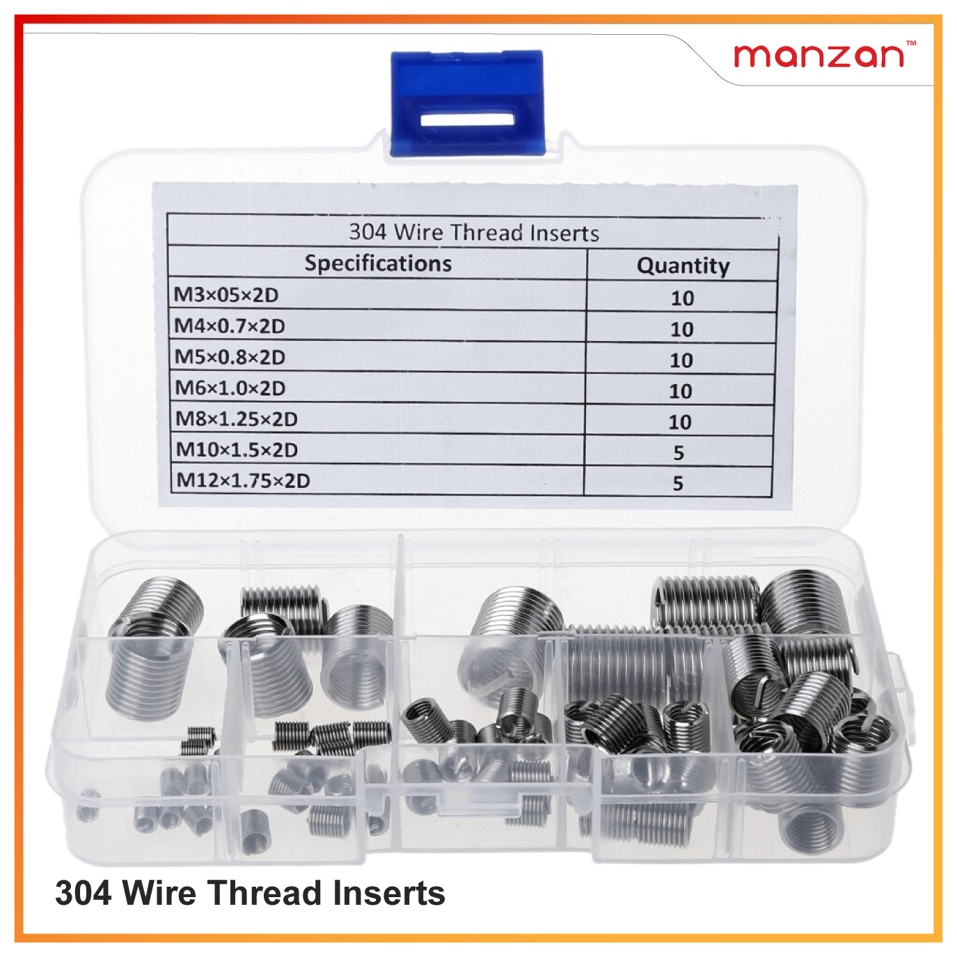 60Pcs M3/4/5/6/8/10/12 Stainless Steel Coiled Wire Helical Screw Threaded Inserts Set for Aluminum,Magnesium Threaded Inserts 