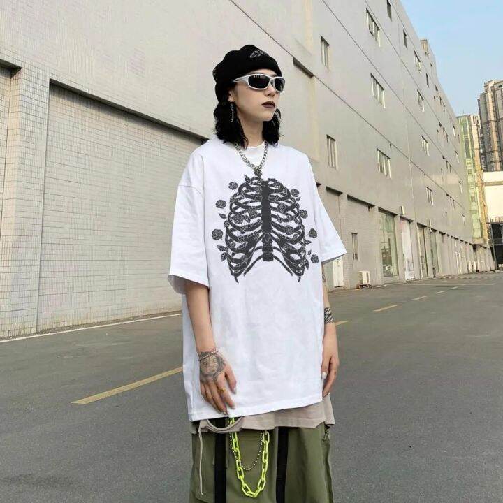 เสื้อยืดผู้หญิง-skeleton-พิมพ์-grunge-aesthetic-goth-t-เสื้อ-dark-edgy-แฟชั่น-streetwear-กราฟิกเสื้อ-gothic-unisex-tops