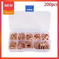 200Pcs copper Washer Gasket Nut and Bolt Set Flat Ring Seal Assortment Kit with Box //M8/M10/M12/M14 for Sump Plugs #722